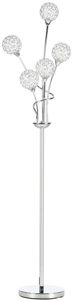 HOMCOM Crystal Floor Lamp: 5-Light Upright Standing Lamp for Living Room & Bedroom, Modern Silver Design, 34x25x156cm