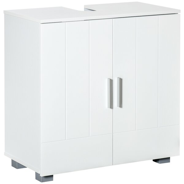 Kleankin Modern Bathroom Vanity Unit, Pedestal Under Sink Cabinet, Storage Cupboard with Double Doors, Adjustable Shelf, White