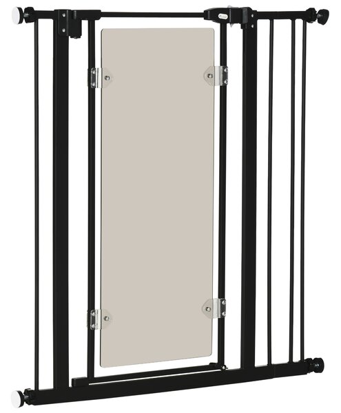 PawHut Pressure Fit Pet Safety Gate, Auto-Close Dog Barrier Stairgate, Double Locking, Acrylic Panel, for Doors, Hallways, Staircases, Openings 76-92 cm, Extensions Kit, Black