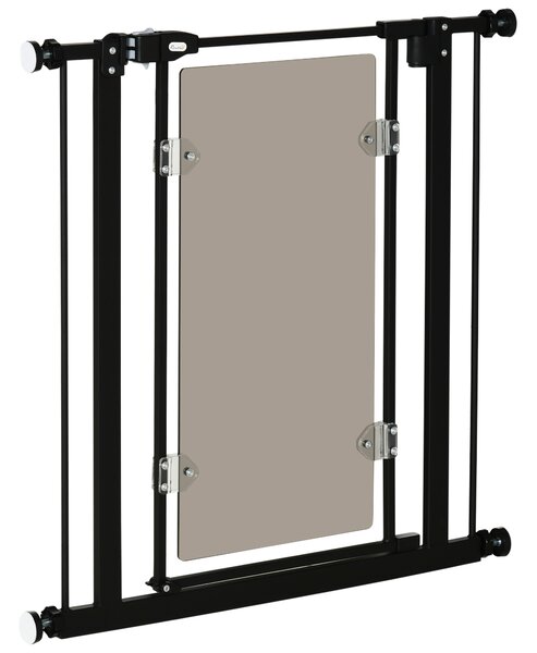 PawHut Pressure Fit Pet Safety Gate, Auto-Close Dog Barrier Stairgate, with Double Locking, Acrylic Panel, for Doors, Hallways, Staircases, Openings 74-80 cm, Black