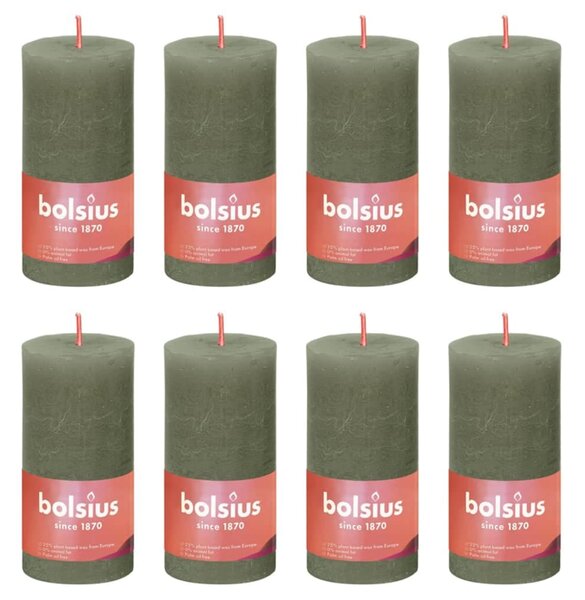 Bolsius Rustic Pillar Candles Shine 8 pcs 100x50 mm Fresh Olive