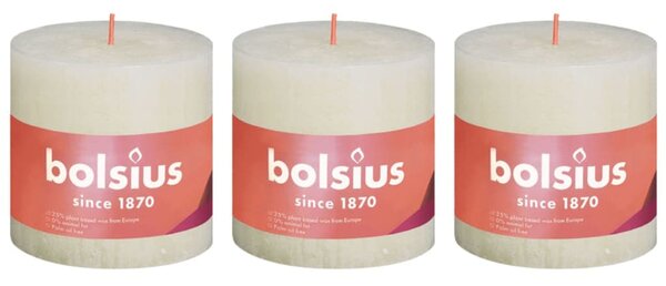 Bolsius Rustic Pillar Candles Shine 3 pcs 100x100 mm Soft Pearl