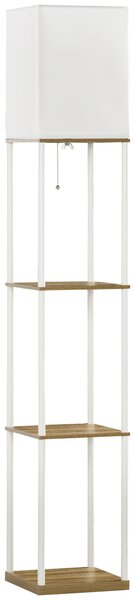 HOMCOM Modern Floor Lamp with Shelves, 3 Layer Shelf Tall Standing Lamp with Fabric Lampshade, Pull Chain Switch (Bulb not included)