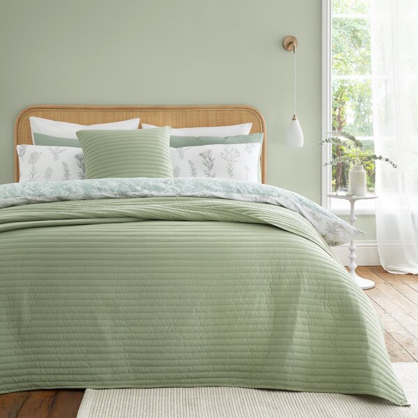 Bianca Quilted Lines Sage Green Bedspread 220cm x 230cm Green
