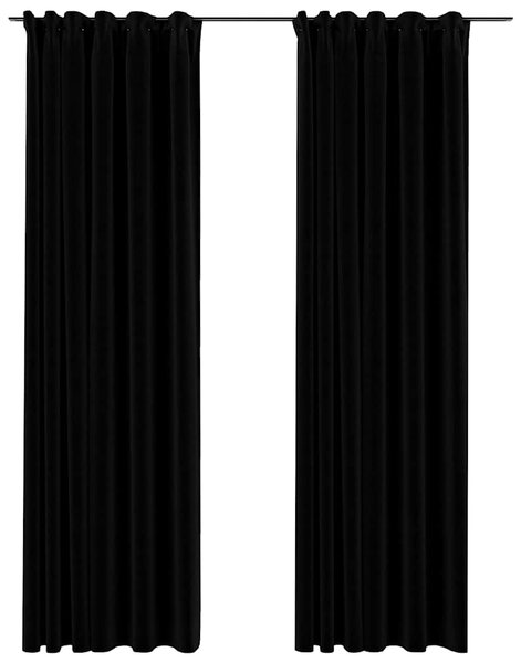 Linen-Look Blackout Curtains with Hooks 2 pcs Black 140x225 cm