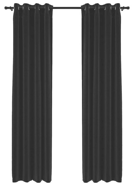 Linen-Look Blackout Curtains with Grommets 2pcs Black 140x225cm