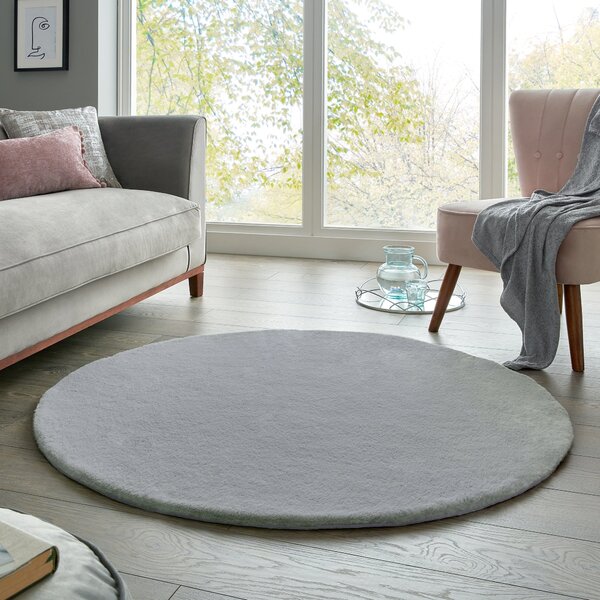 Faux Fur Supersoft Lush Round Rug Supersoft Grey