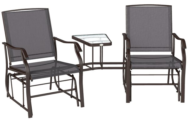 Outsunny Garden Double Glider Rocking Chairs Gliding Love Seat with Middle Table Conversation Set Patio Backyard Relax Outdoor Furniture Grey