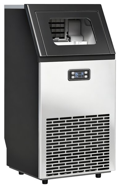 HOMCOM Commercial Ice Maker Machine, Freestanding Stainless Steel Ice Machine with Self-Cleaning, LCD Display, 45kg/24 Hours and 11kg Storage for Home, Office, Bar, Restaurant