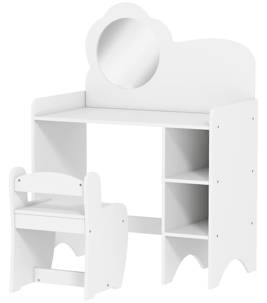 AIYAPLAY Kids Dressing Table with Mirror, Stool, Kids Vanity Table with Shelves, for Ages 3-8 Years, White