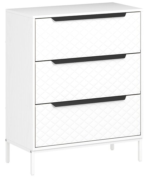 HOMCOM Chest of Drawers, Dresser with 3 Fabric Drawers and Aluminium Handles - White