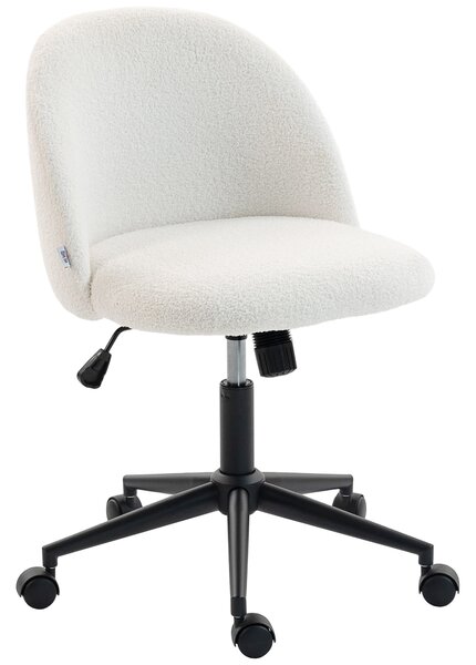 HOMCOM Teddy Fleece Office Chair with Wheels - Cream White