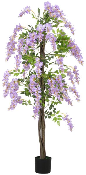 HOMCOM Artificial Wisteria Flower, Tall Fake Plant with 756 Leaves and 54 Flowers in Pot, Decorative Artificial Plant for Home Indoor Decor, 180 cm, Purple