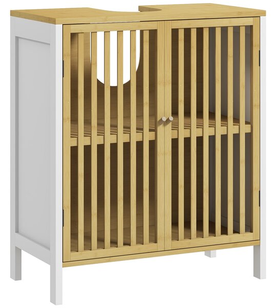 HOMCOM Bamboo-Blend Retro Cut-Out Under Sink Cabinet