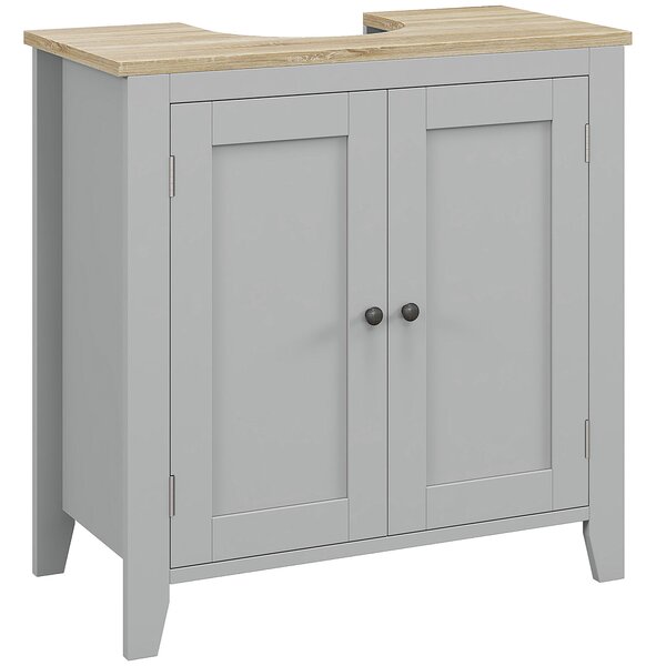 Kleankin Under Sink Cabinet, Bathroom Sink Cabinet with 2 Doors, Pedestal Under Sink Design, Freestanding Bathroom Cupboard with Adjustable Shelf, Grey