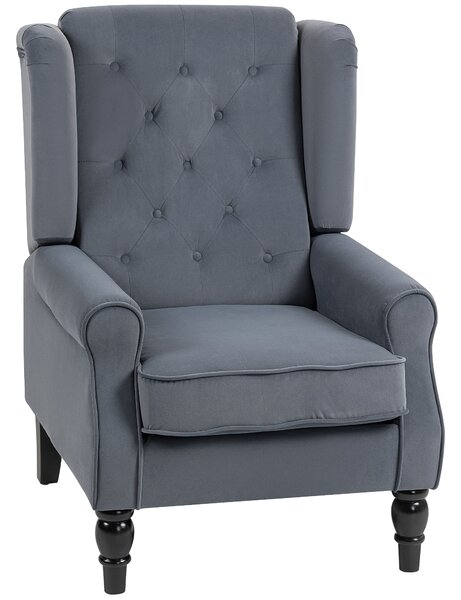 HOMCOM Wingback Accent Chair, Retro Upholstered Button Tufted Occasional Chair for Living Room and Bedroom, Grey Aosom UK