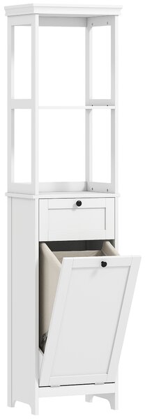 HOMCOM Tall Bathroom Cabinet with Tilt-Out Laundry Basket - White