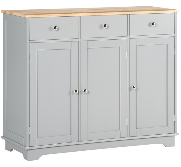 HOMCOM Sideboard with Rubberwood Top and Independent Storage Shelves - Grey