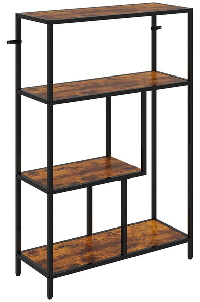 HOMCOM 4-Tier Bookshelf with Open Shelves - Rustic Brown