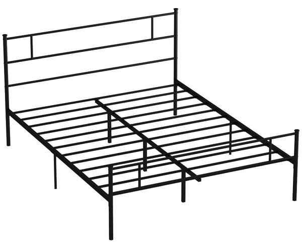 HOMCOM King Size Metal Bed Frame, Solid Bedstead with Headboard, Footboard, Metal Slat Support, Underbed Storage, Bedroom Furniture Aosom UK