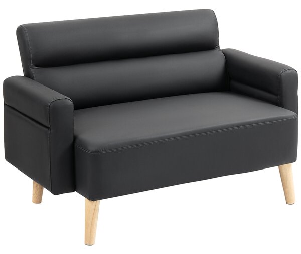 HOMCOM Small Faux Leather 2 Seater Sofa Settee - Black