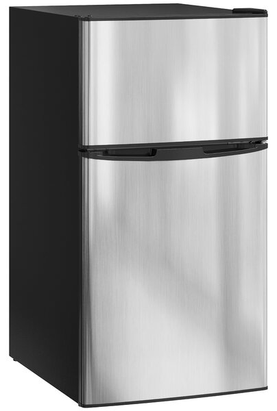 HOMCOM 88L Under Counter Fridge Freezer, Small Refrigerator with 5-Setting, 3 Star Freezer Rating, Black and Silver Tone