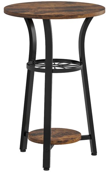 HOMCOM Small Round Side Table with 3 Storage Shelves, Modern End Table for Living Room or Bedroom, Rustic Brown Aosom UK
