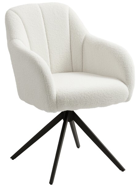 HOMCOM 360° Swivel Accent Chair, Teddy Fleece Fabric Armchair, Upholstered Tufted Vanity Chair with Steel Legs for Living Room, Bedroom, Home Office, White
