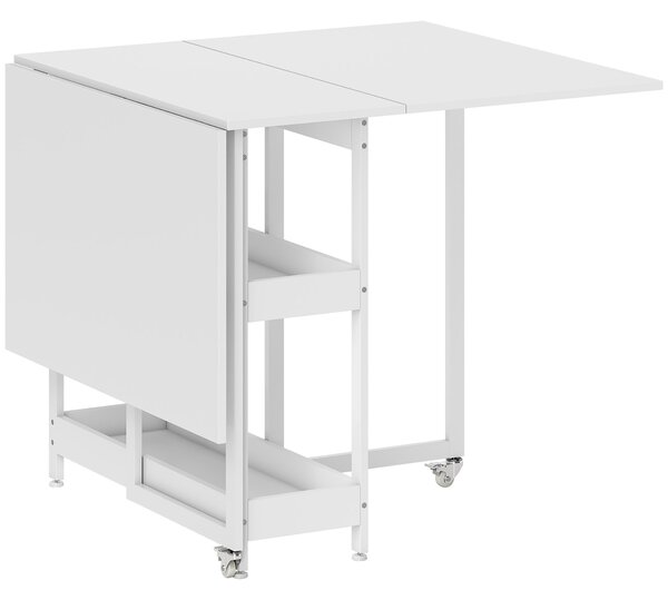 HOMCOM Industrial Folding Dining Table, Drop Leaf Table with Open Compartments for Small Spaces, Kitchen, Dining Room, White
