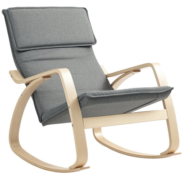 HOMCOM Comfortable Relax Rocking Chair, Upholstered Lounge Chair Recliner with High Back and Headrest for Living Room, Bedroom, Grey