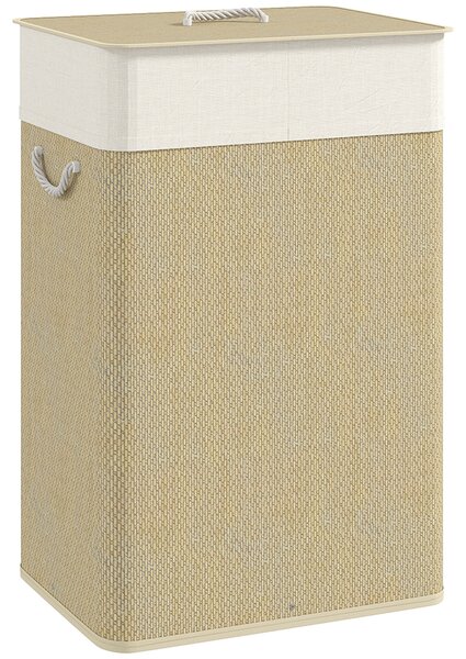 HOMCOM Bamboo Laundry Basket with Lid, 72L Laundry Hamper with Rope Handles, Washing Basket with Removable Washable Liner Bag for Bathroom, Bedroom, Nature Wood Finish