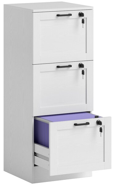HOMCOM 3-Drawer Filing Cabinet with Lock - White