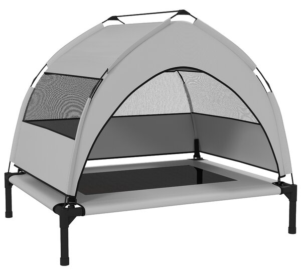 PawHut Portable Elevated Dog Bed with Removable Canopy, Cooling Raised Pet Cot for Small Medium Dogs, 76 x 61 x 60 cm