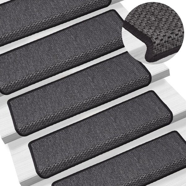 Stair Mats Self-adhesive Sisal-Look 15 pcs 65x21x4 cm Anthracite