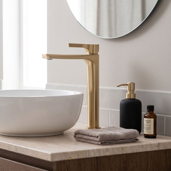 Bathroom faucet PREMIUM Rea Maxim Brush Gold High
