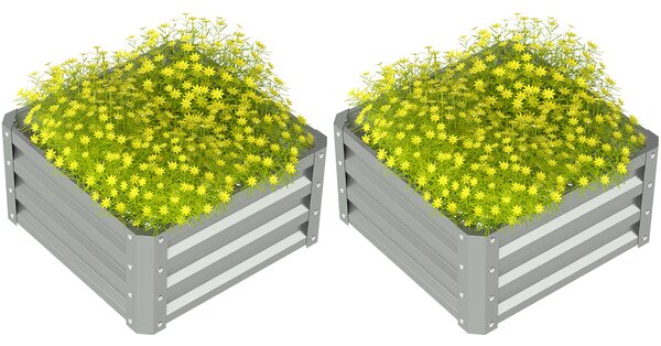 Outsunny Set of Two 60 x 60cm Steel Planter Boxes - Light Grey