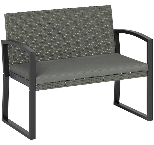 Outsunny Two-Seater Rattan Garden Bench - Grey/Black