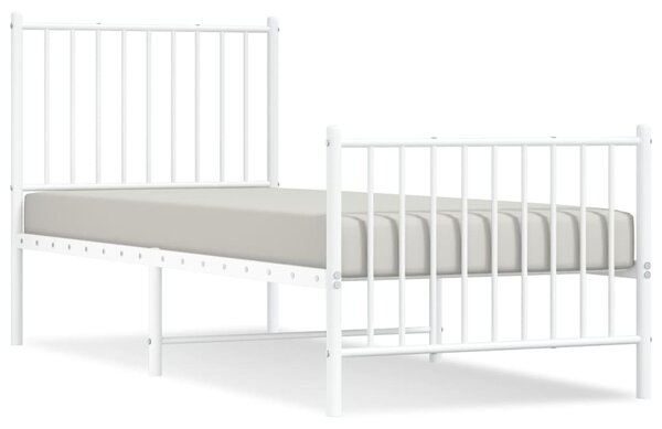 Metal Bed Frame without Mattress with Footboard White 75x190cm