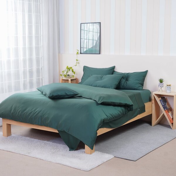 Ackly Bamboo - Royal Green Duvet Cover, Fitted Sheet & Pillowcases Set, Double