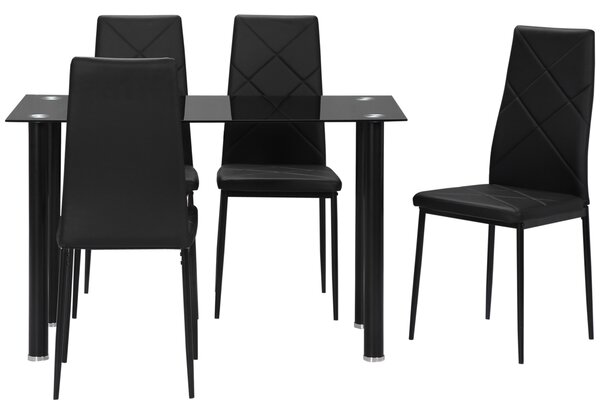 HOMCOM 4 Seater Modern Dining Set, Dining Table and Armless Chairs Set with Glass Tabletop Foam Pads, and Steel Frame, Black Aosom UK