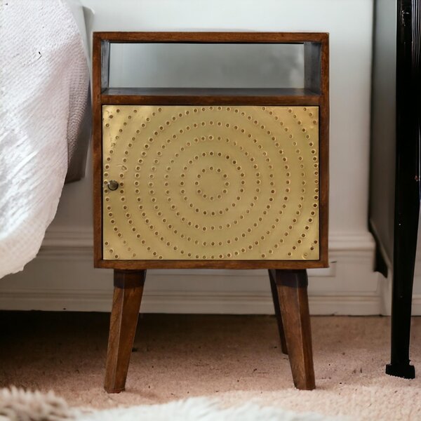 Solid Mango Wood Bedside Table with Open Slot and Storage, Handcrafted Sustainable Desk with Nordic Legs, 35L x 40W x 60H cm, Brown Aosom UK