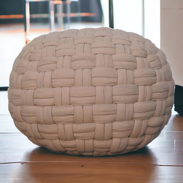 Handcrafted Tube Pouffe with Pleated Design, Breathable Cotton Fabric, Futon with Delivered Fully Assembled, 48L x 48W x 36H cm, Cream Aosom UK