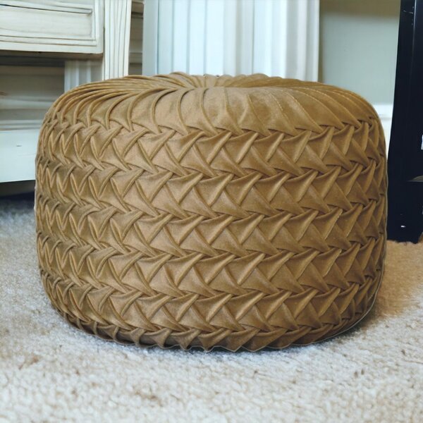 Handcrafted Velvet Pouffe with Deep-Buttoned Diamond Tufting, Opulent Upholstery, Footstool for Living Room, 46L x 46W x 33H cm, Ochre Aosom UK