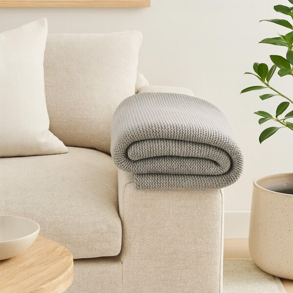 Hand-Knitted Double Knit Throw with Soft Breathable Natural Cotton, Knitted Blanket with Secure Packaging, 15L x 26W x 15H cm, Grey Aosom UK