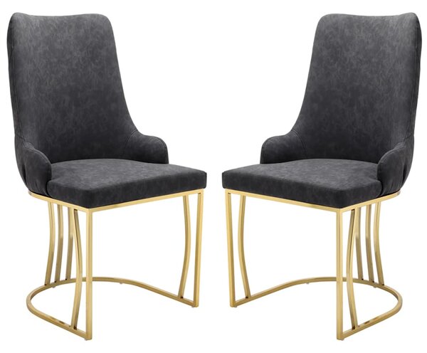 Burma Grey Velvet Dining Chairs With Gold Frame In Pair