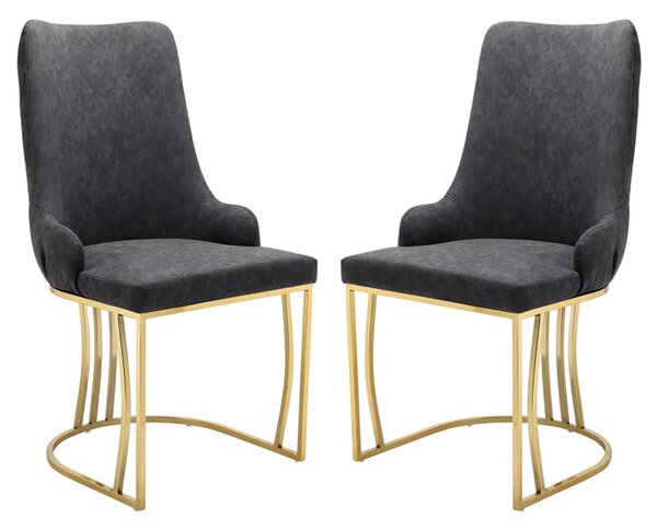 Burma Black PU Leather Dining Chairs With Gold Frame In Pair