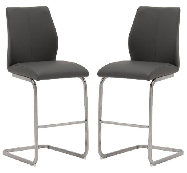 Ithaca Grey Faux Leather Bar Stools With Chrome Base In Pair