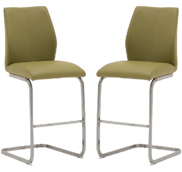 Ithaca Olive Faux Leather Bar Stools With Chrome Base In Pair