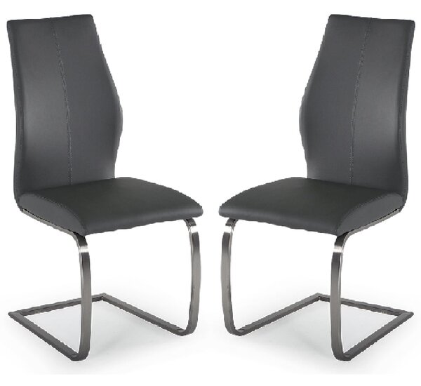 Ithaca Grey Faux Leather Dining Chairs With Chrome Base In Pair