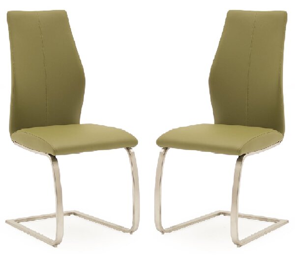 Ithaca Olive Faux Leather Dining Chairs With Chrome Base In Pair